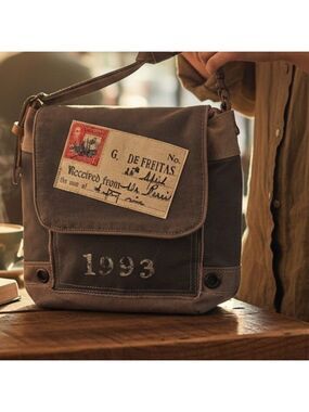 Chloe & Lex Cotton + Leather Crossbody Bag – Vintage Stamp Design
